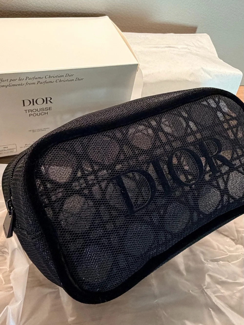 DIOR GWP Black Mesh Makeup Bag Cosmetic Pouch Limited Edition
